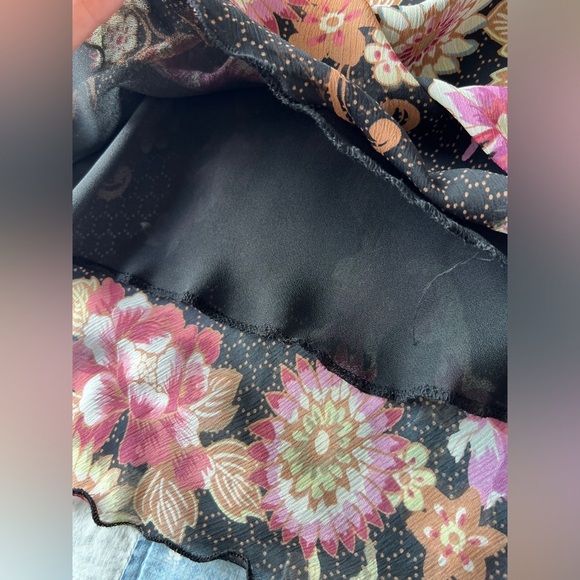 90s Notations Womens Black Pink Floral Fairy Core Cottagecore Midi Skirt Large - Picture 6 of 8